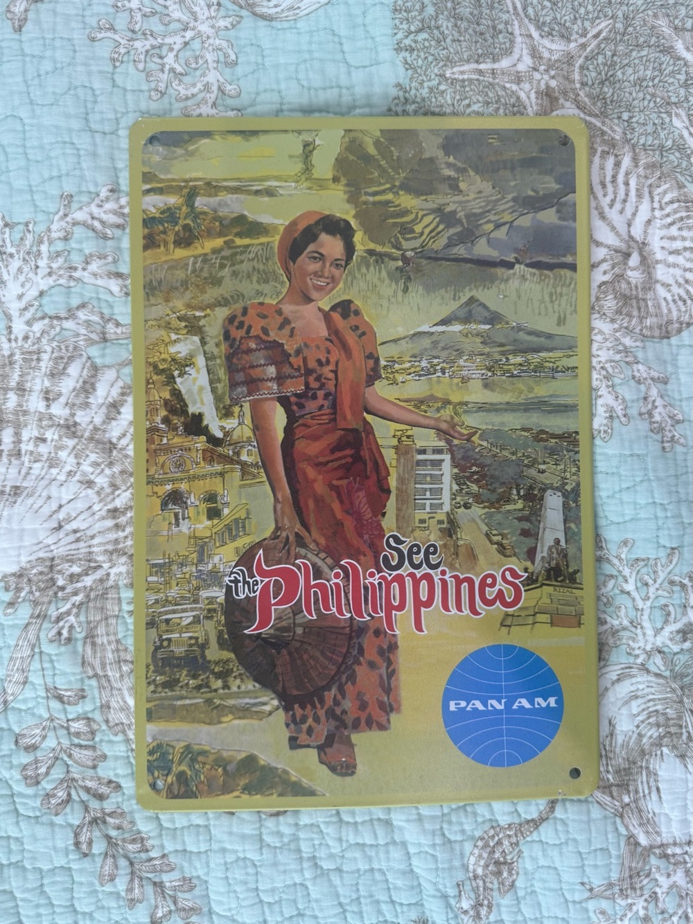 See the Philippines Vintage Travel Metal Tin Wall Art - Yellow & Red